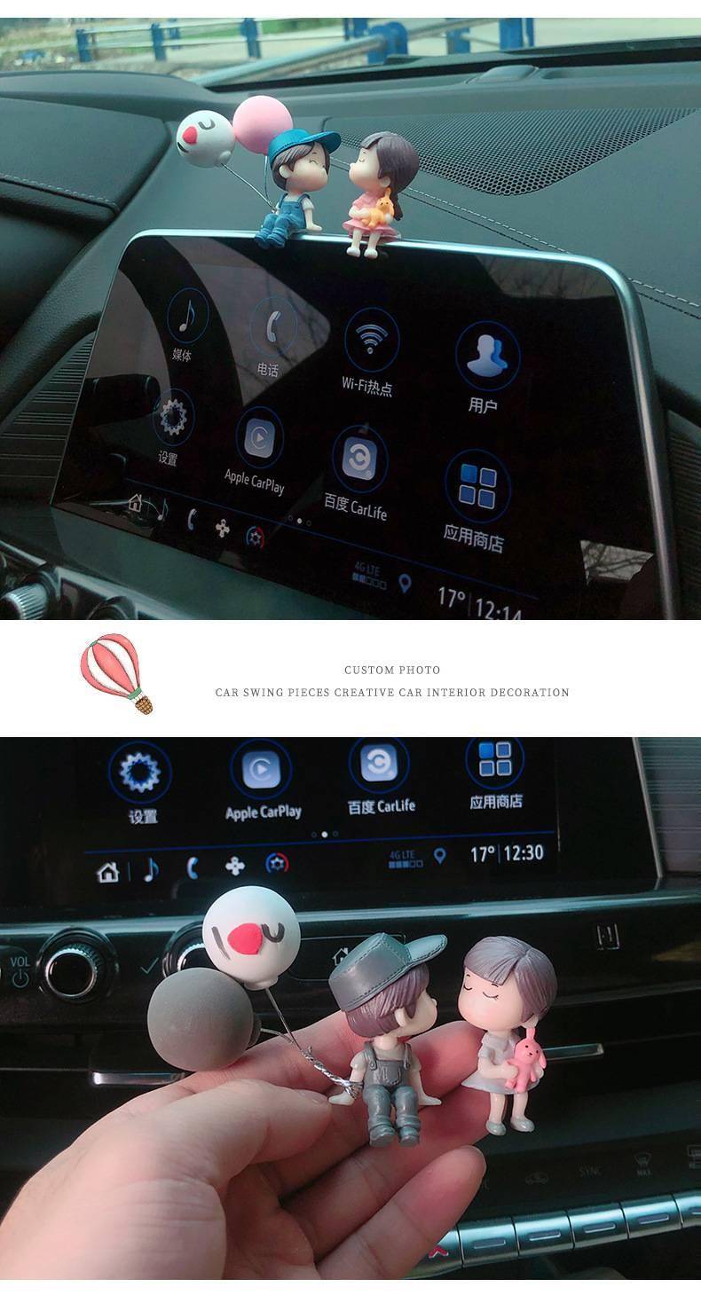 Decoração de carro fofo de desenho animado casais figura de ação estatuetas balão ornamento interior de automóvel acessórios de painel para presentes de meninas