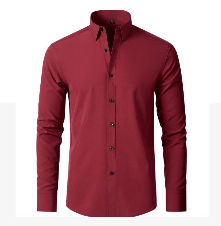 6xl New autumn and winter  elastic force non-iron men's long-sleeved business casual shirt solid color mercerized vertical shirt