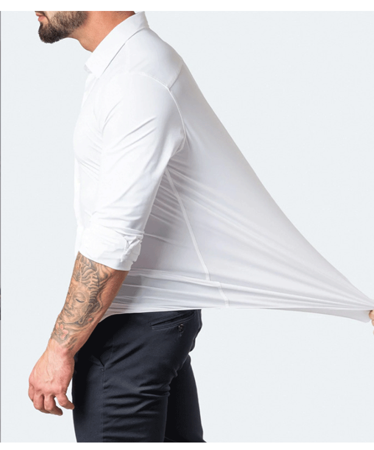 6xl New autumn and winter  elastic force non-iron men's long-sleeved business casual shirt solid color mercerized vertical shirt