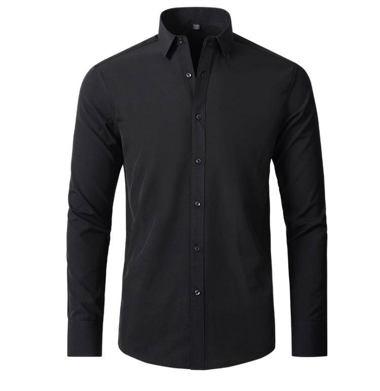 6xl New autumn and winter  elastic force non-iron men's long-sleeved business casual shirt solid color mercerized vertical shirt