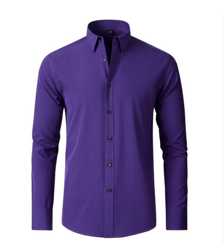 6xl New autumn and winter  elastic force non-iron men's long-sleeved business casual shirt solid color mercerized vertical shirt