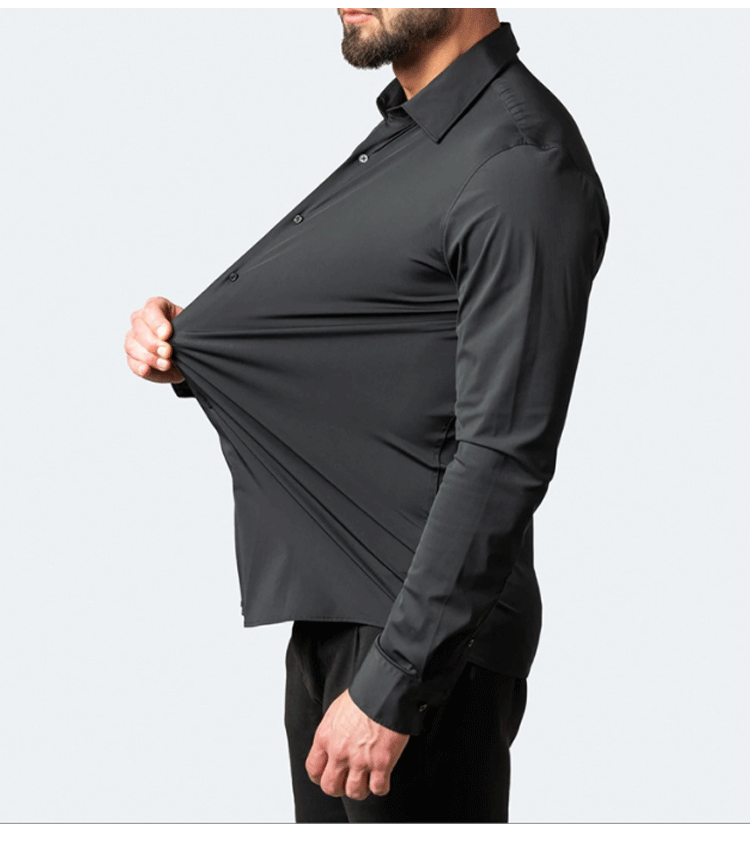 6xl New autumn and winter  elastic force non-iron men's long-sleeved business casual shirt solid color mercerized vertical shirt