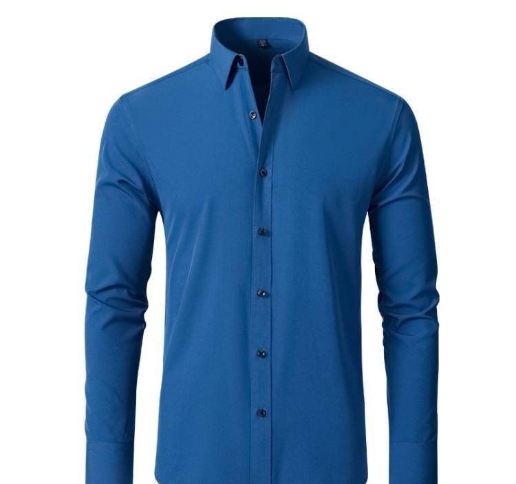 6xl New autumn and winter  elastic force non-iron men's long-sleeved business casual shirt solid color mercerized vertical shirt
