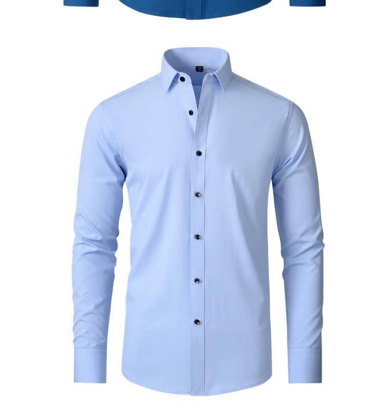 6xl New autumn and winter  elastic force non-iron men's long-sleeved business casual shirt solid color mercerized vertical shirt