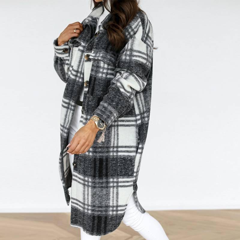 Casual Spring Plaid Long Blouse Women High Street Lantern Sleeves Shirt Pocket Button Ladies Outwear Shirts Loose 2021 Color : Black|Auburn|Gray Casual Spring Plaid Long Blouse Women High Street Lantern Sleeves Shirt Pocket Button Ladies Outwear Shirts Loose 2021 Color : Black|Auburn|Gray