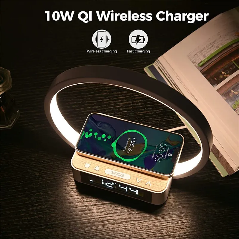 3 in 1 Wireless Charging Bedside Lamp Touch Table Lamp With Alarm Clock Wake-Up Light Nightstand Reading Night Light for Bedroom Emitting Color : Blue 3 in 1 Wireless Charging Bedside Lamp Touch Table Lamp With Alarm Clock Wake-Up Light Nightstand Reading Night Light for Bedroom