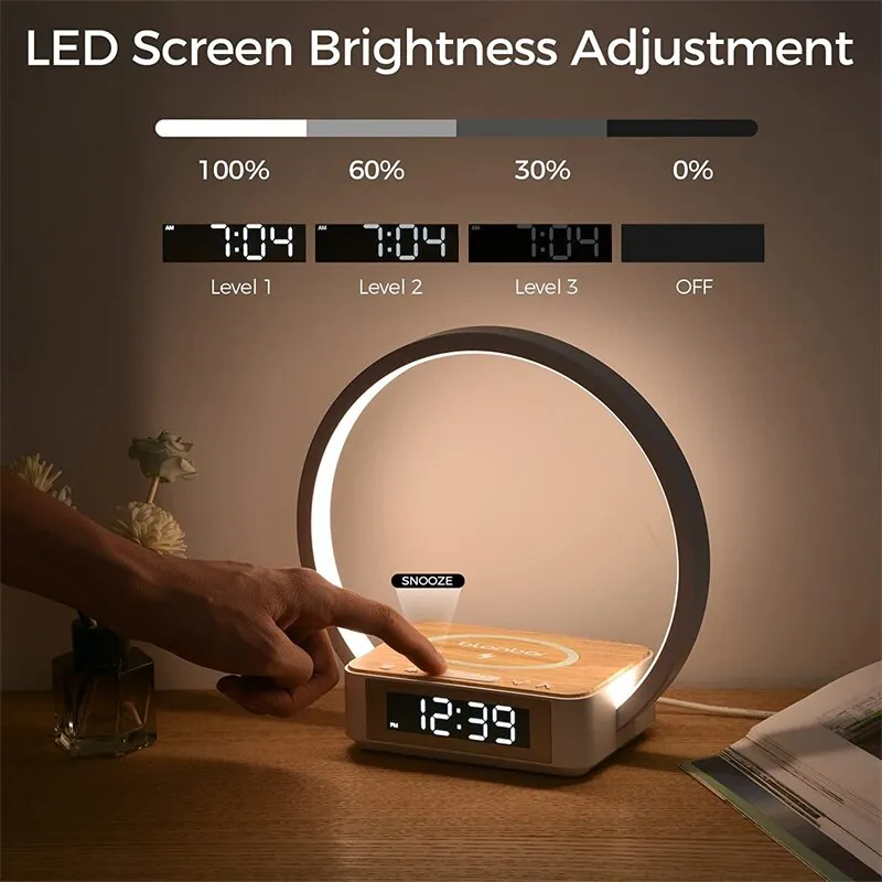 3 in 1 Wireless Charging Bedside Lamp Touch Table Lamp With Alarm Clock Wake-Up Light Nightstand Reading Night Light for Bedroom Emitting Color : Blue 3 in 1 Wireless Charging Bedside Lamp Touch Table Lamp With Alarm Clock Wake-Up Light Nightstand Reading Night Light for Bedroom
