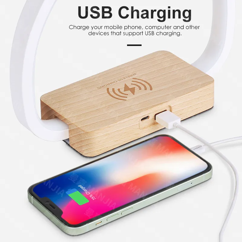 LAOPAO Bedside Lamp 10W Wireless Charger LED Table Lamp with Touch Control night light Eye-Caringfor Kids Adults Reading Light Emitting Color : wood LAOPAO Bedside Lamp 10W Wireless Charger LED Table Lamp with Touch Control night light Eye-Caringfor Kids Adults Reading Light