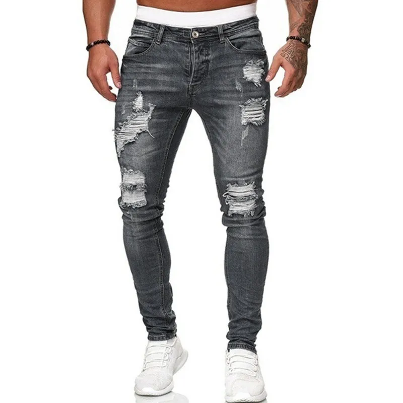 Mode Street Style zerrissene Röhrenjeans Männer Vintage Waschung solide Jeans hose Herren lässig Slim Fit Bleistift Jeans hose heißer Verkauf Farbe : Black|Blau|Light blue|GRAY Mode Street Style zerrissene Röhrenjeans Männer Vintage Waschung solide Jeans hose Herren lässig Slim Fit Bleistift Jeans hose heißer Verkauf