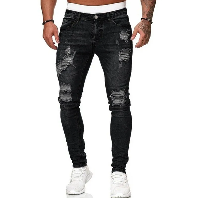 Mode Street Style zerrissene Röhrenjeans Männer Vintage Waschung solide Jeans hose Herren lässig Slim Fit Bleistift Jeans hose heißer Verkauf Farbe : Black|Blau|Light blue|GRAY Mode Street Style zerrissene Röhrenjeans Männer Vintage Waschung solide Jeans hose Herren lässig Slim Fit Bleistift Jeans hose heißer Verkauf