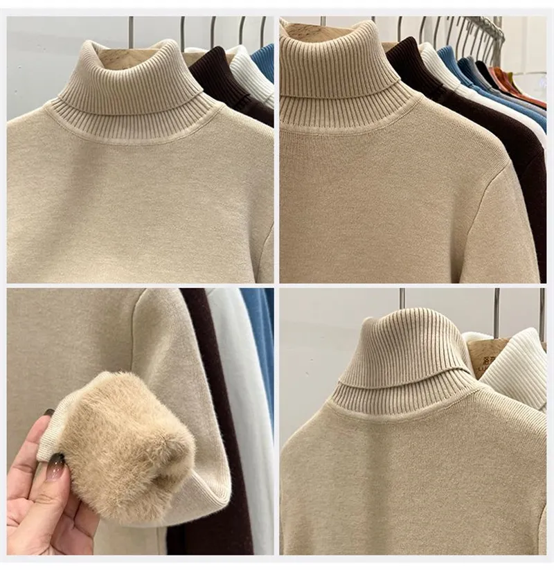 Verdicken Samt Roll kragen pulôver Frauen koreanische Mode gefüttert quente Sueter gestrickt Pulôver schlanke Top Inverno Trikot Strick pulôver
