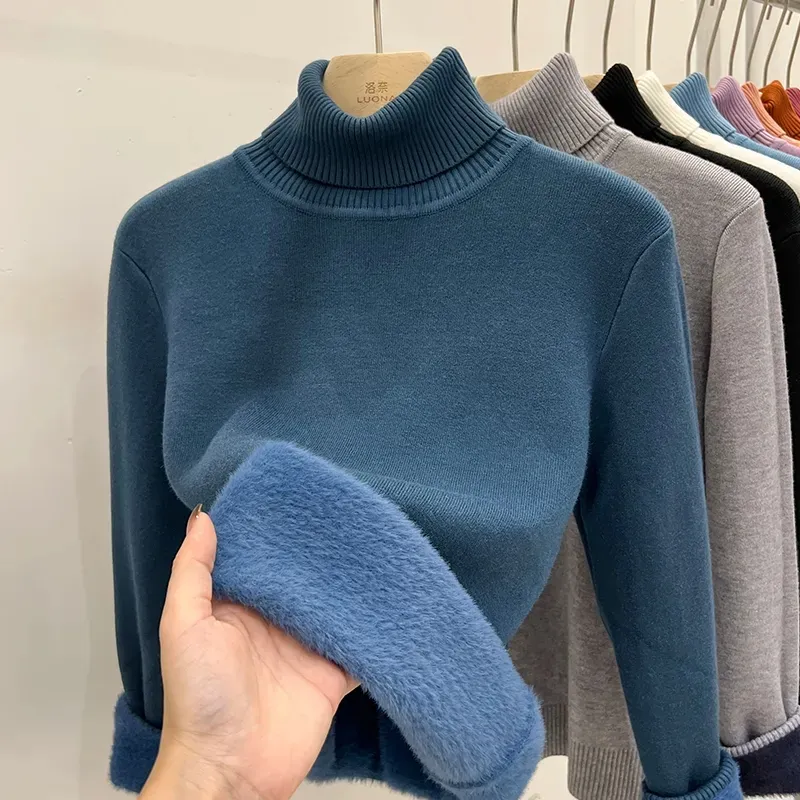 Verdicken Samt Roll kragen pullover Frauen koreanische Mode gefüttert warm Sueter gestrickt Pullover schlanke Top Winter Trikot Strick pullover Farbe : Blue|rose red|Yellow|Grey|White|Black|Apricot|Oatmeal Verdicken Samt Roll kragen pullover Frauen koreanische Mode gefüttert warm Sueter gestrickt Pullover schlanke Top Winter Trikot Strick pullover