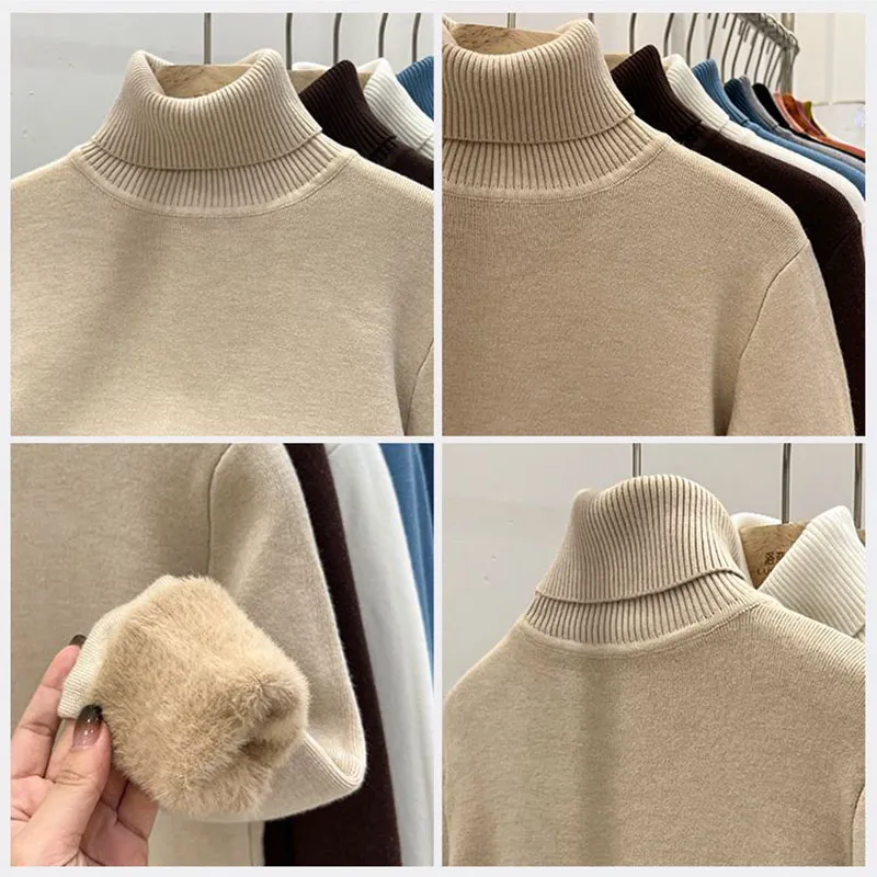 Verdicken Samt Roll kragen pullover Frauen koreanische Mode gefüttert warm Sueter gestrickt Pullover schlanke Top Winter Trikot Strick pullover Farbe : Blue|rose red|Yellow|Grey|White|Black|Apricot|Oatmeal Verdicken Samt Roll kragen pullover Frauen koreanische Mode gefüttert warm Sueter gestrickt Pullover schlanke Top Winter Trikot Strick pullover